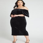 Off The Shoulder Draped Sleeve Midi Dress image number null