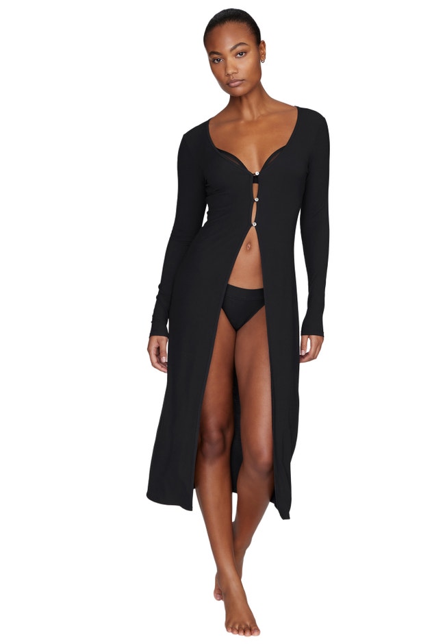 The Long Button Cardigan - Modal Silk Rib image number null