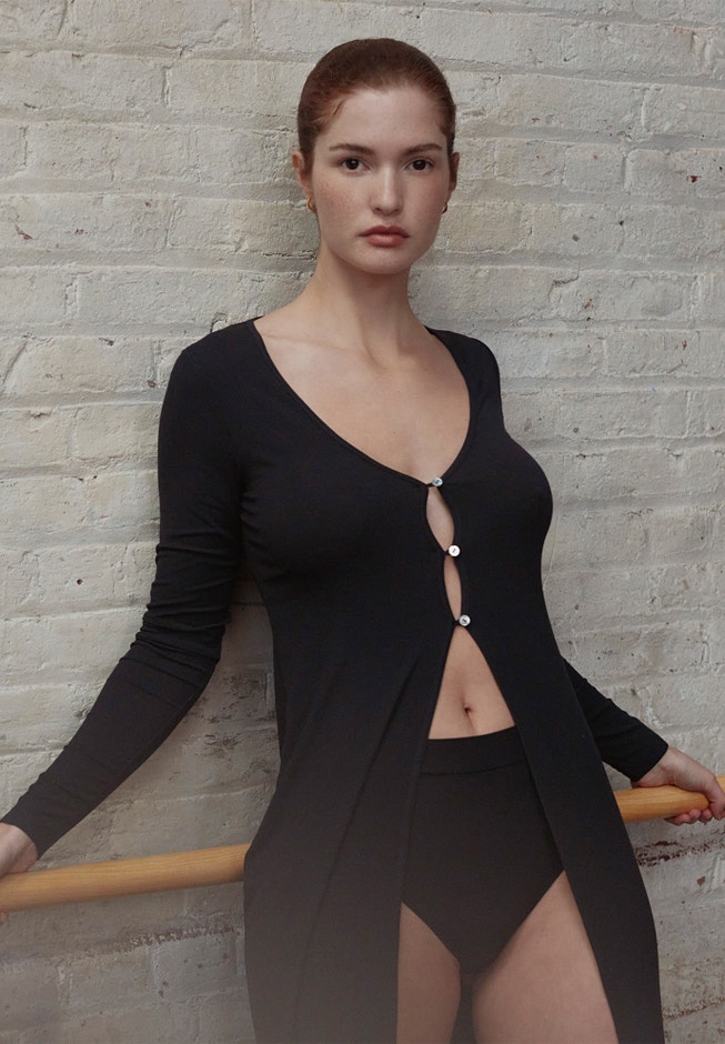 The Long Button Cardigan - Modal Silk Rib image number 5