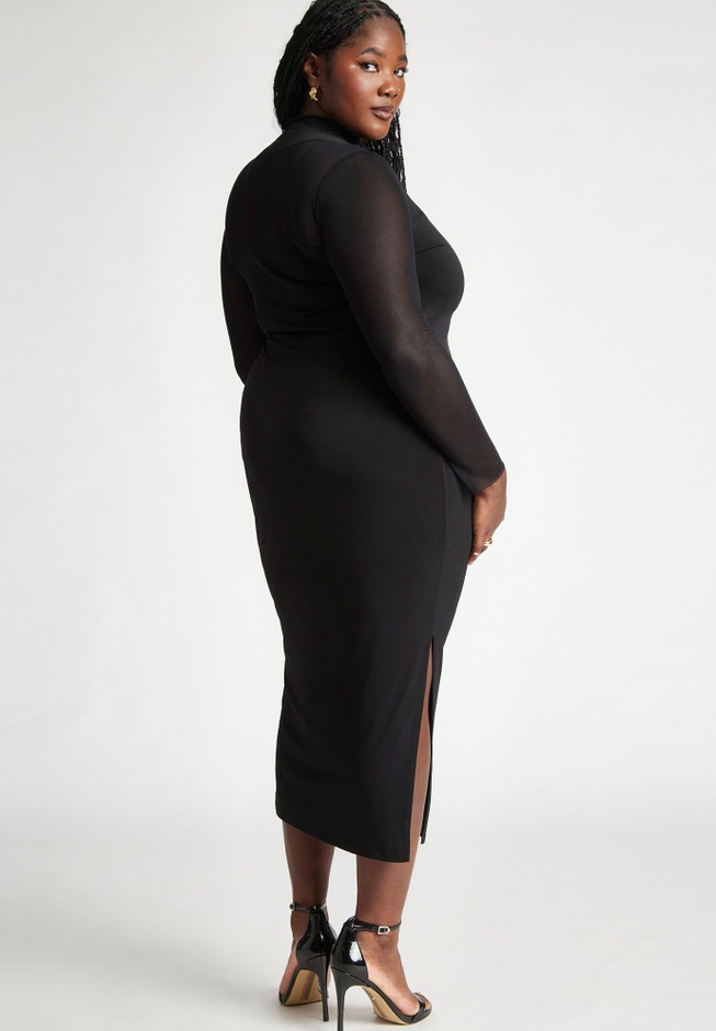 Sheer Panel Fitted Dress image number null