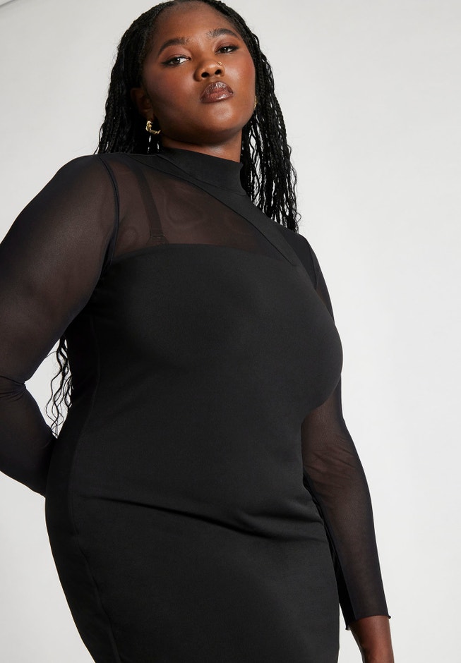 Sheer Panel Fitted Dress image number null