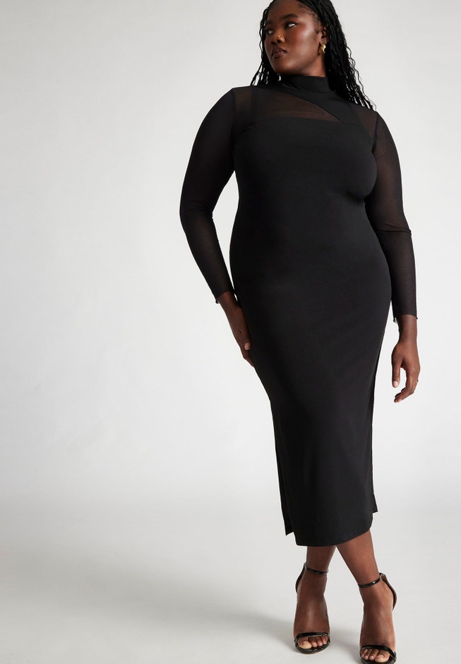 Sheer Panel Fitted Dress image number null
