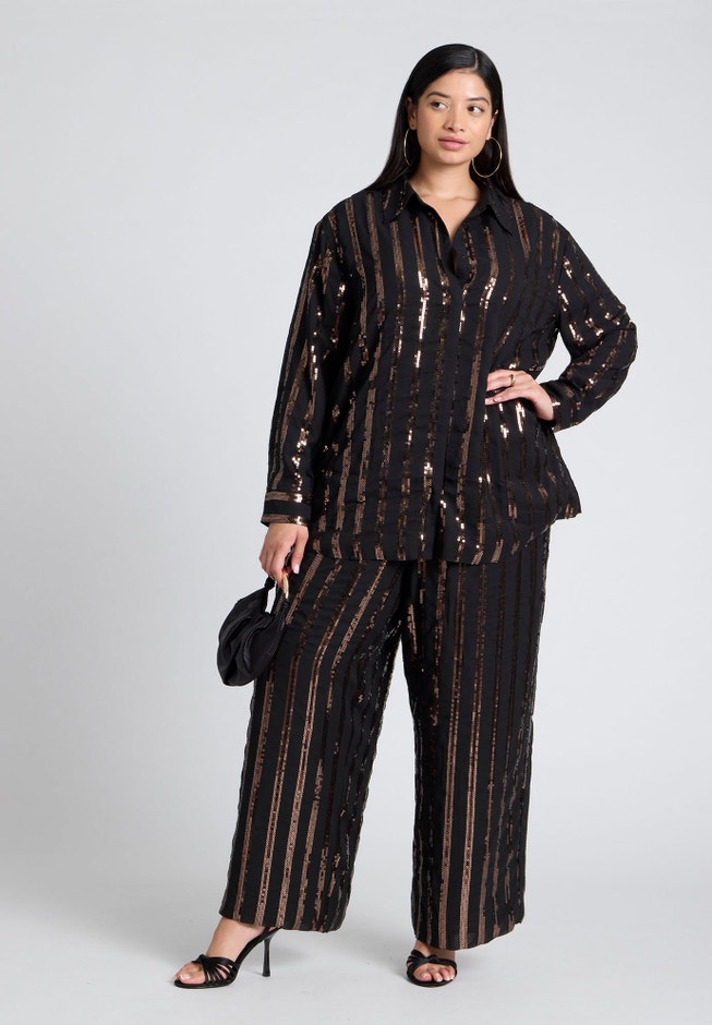 Relaxed Striped Sequin Pant image number 1