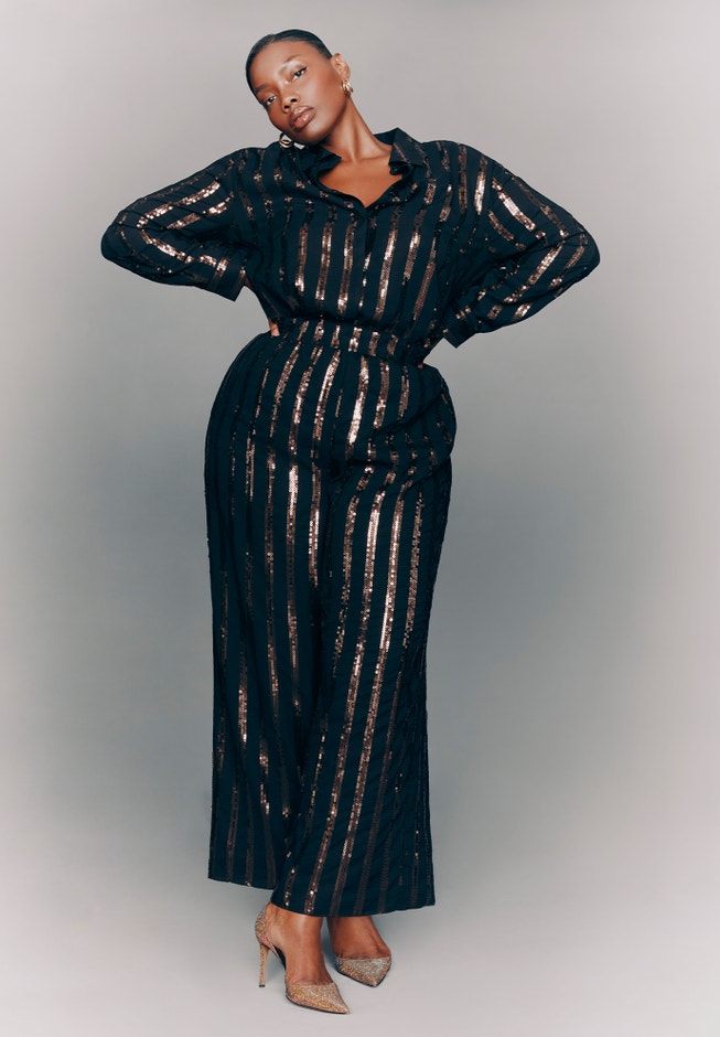 Relaxed Striped Sequin Pant image number 0