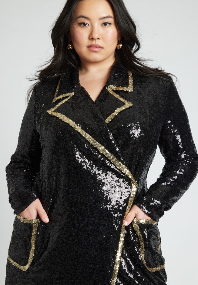 Sequin Maxi Dress With Lapel And Gold Detail image number 3