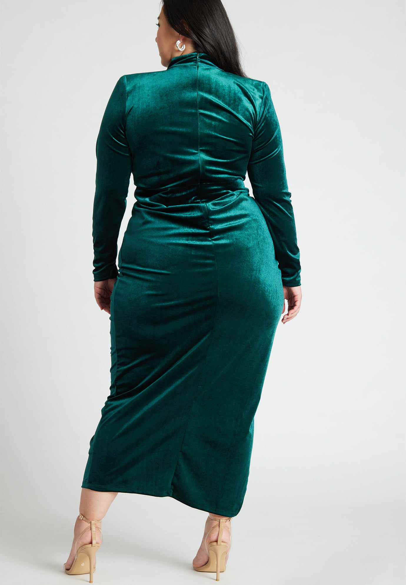 Mock Neck Velvet Dress With Slit image number 1