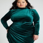 Mock Neck Velvet Dress With Slit image number null