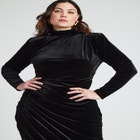 Mock Neck Velvet Dress With Slit image number null