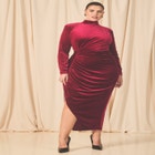 Mock Neck Velvet Dress With Slit image number null
