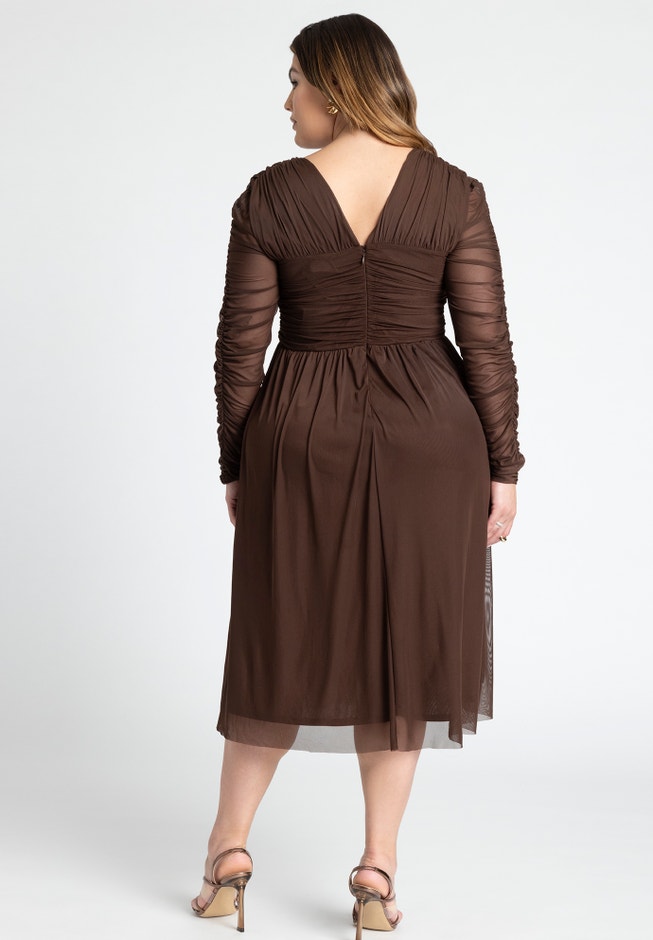 Shirred Mesh Midi Dress image number 1