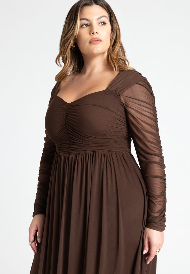 Shirred Mesh Midi Dress image number 2