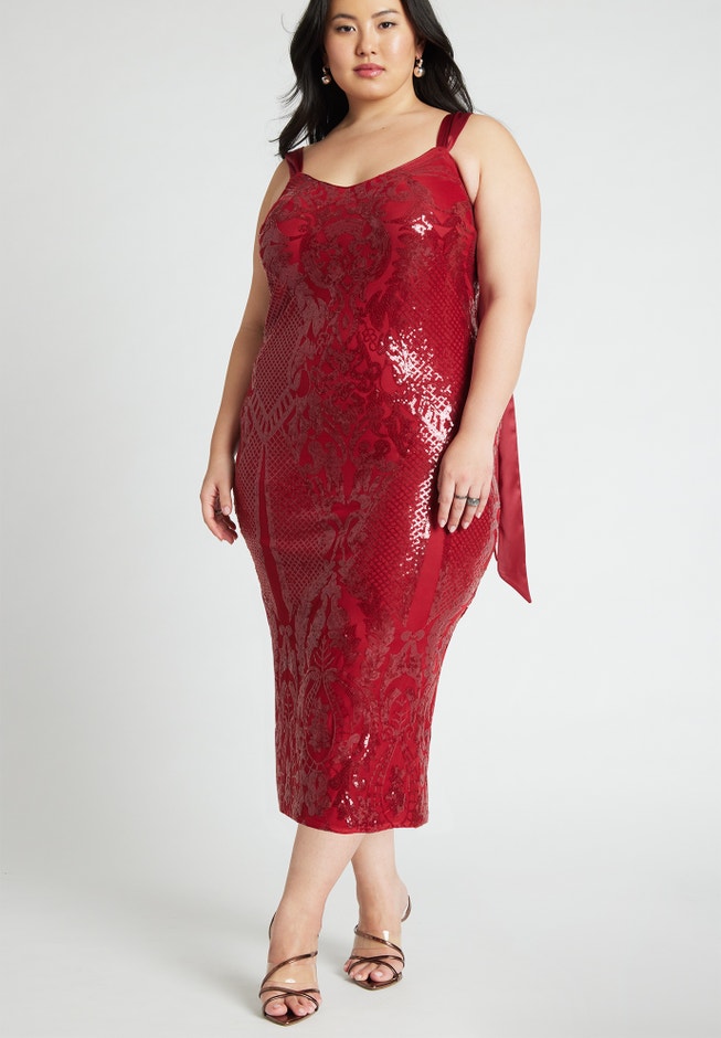 eloquii red sequin dress Mini Cowl Sequin Dress