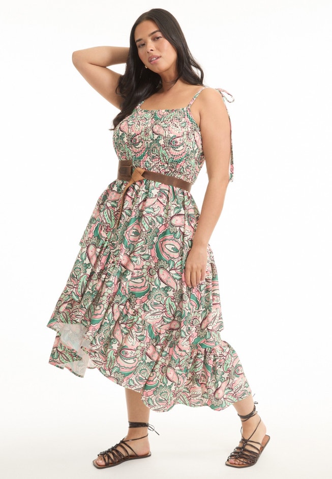 Tiered Smocked Midi Dress image number 2