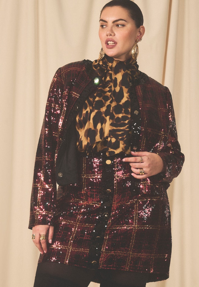 Plaid Sequin Crop Jacket image number null