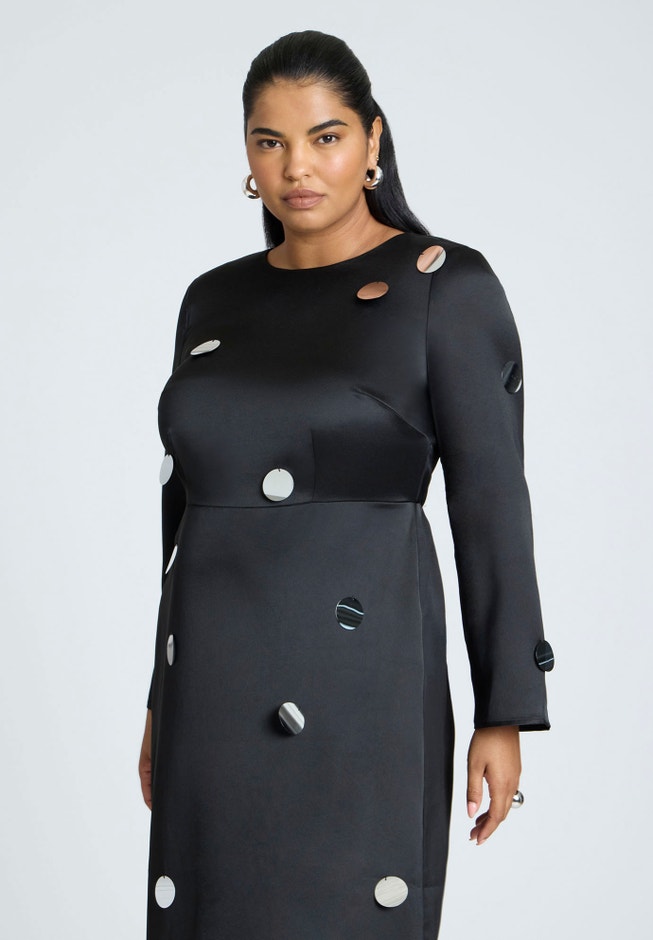 Satin Midi Dress With Pailettes image number 2