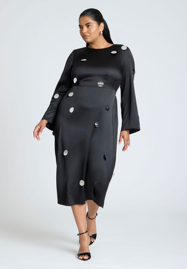 Satin Midi Dress With Pailettes image number 0
