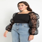 Flocked Organza Sleeve Top image number null