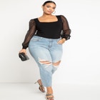 Square Neck Sheer Sleeve Top image number null