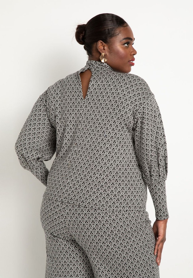 Puff Sleeve Top With Cutout Neck image number 1