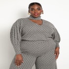 Puff Sleeve Top With Cutout Neck image number null