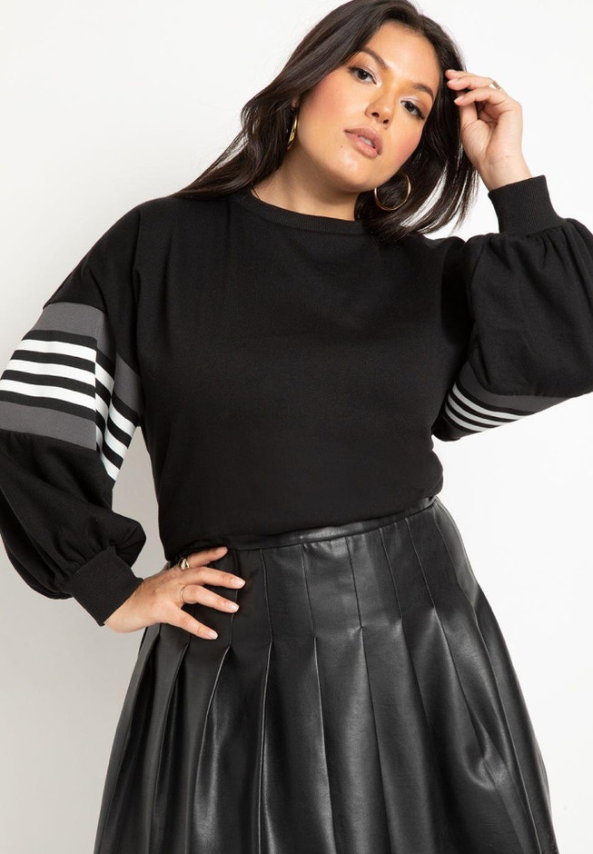 Dramatic Puff Sleeve Sweatshirt with Stripe Detail image number 0