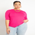 Asymmetrical Hem Elbow Sleeve Tee image number null