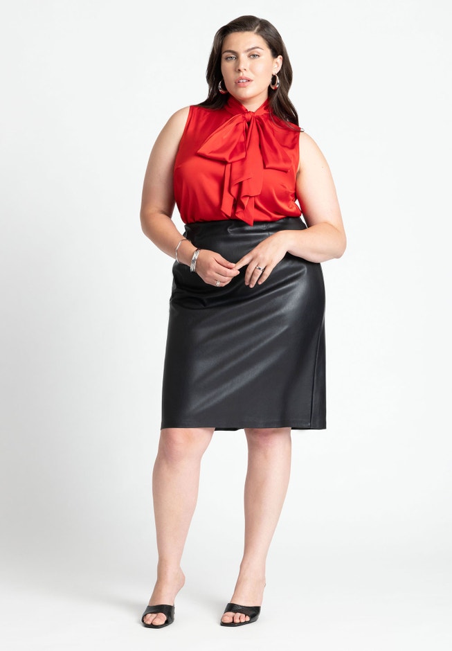 Sleeveless Satin Bow Blouse image number 2