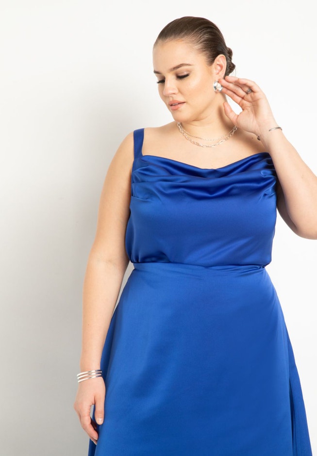 Satin Cowl Neck Tank image number null