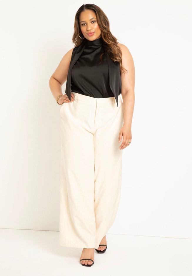 Scarf Neck Sleeveless Satin Top image number null