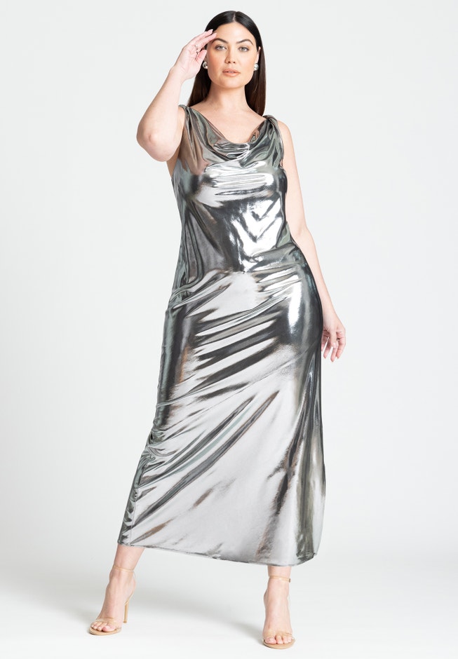 Metallic Cowl Dress image number 1
