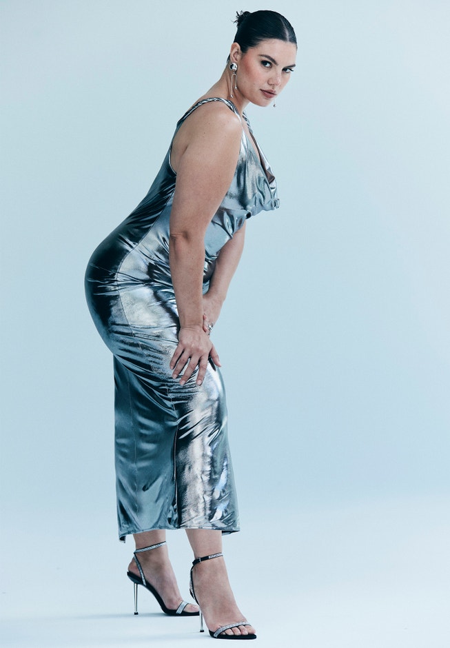 Metallic Cowl Dress image number 0