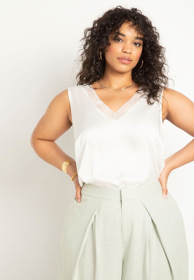 V Neck Satin And Chiffon Tank image number 0