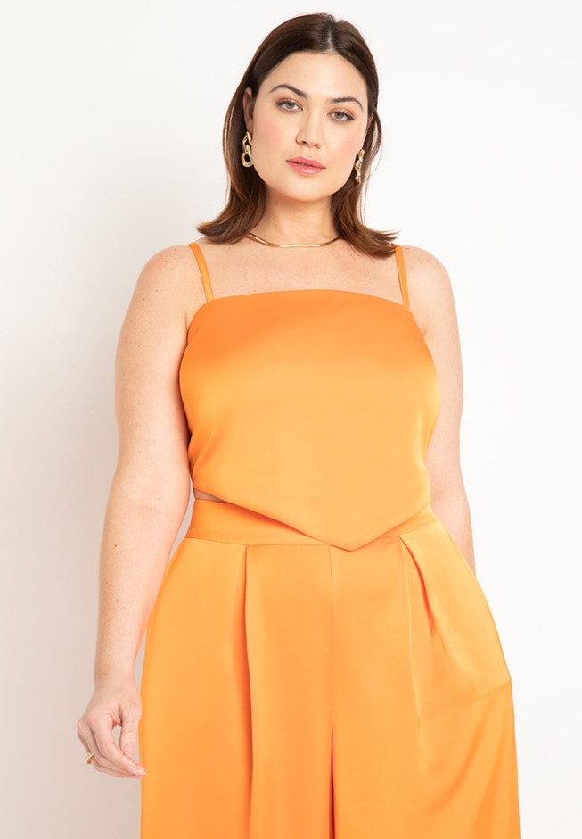 Pointed Hem Satin Crop Top image number 0