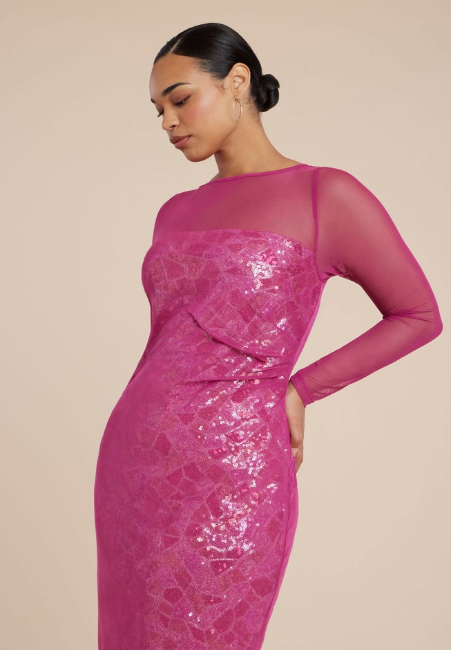 Sequin Dress With Sheer Layer image number 1