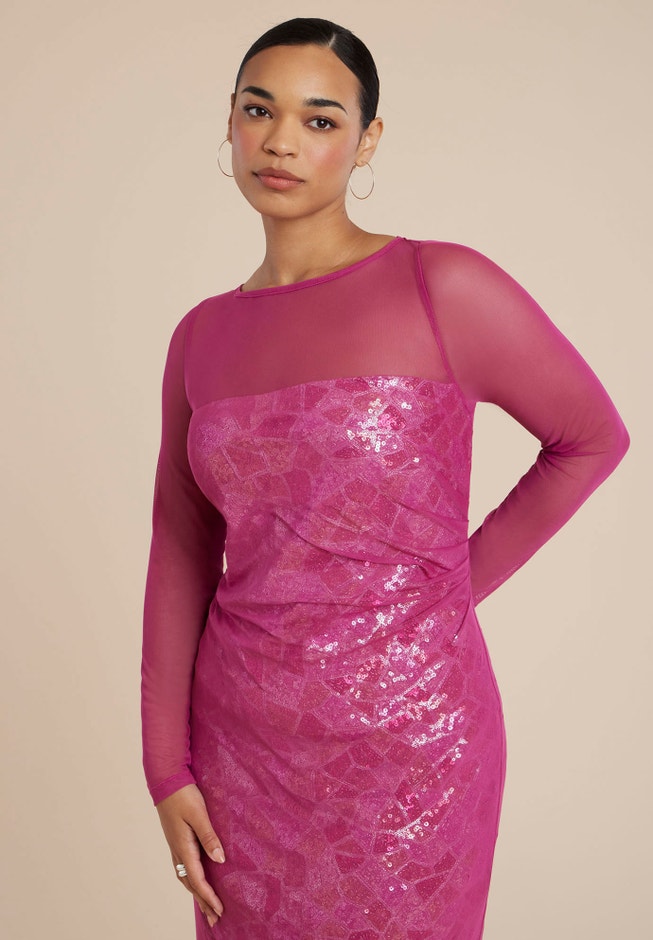 Sequin Dress With Sheer Layer image number 2