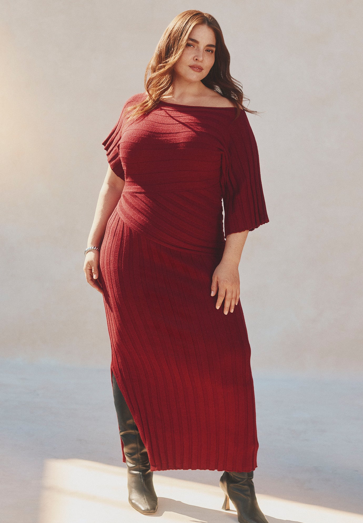 Mixed Directional Rib Midi Dress image number 0