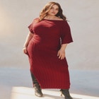 Mixed Directional Rib Midi Dress image number null