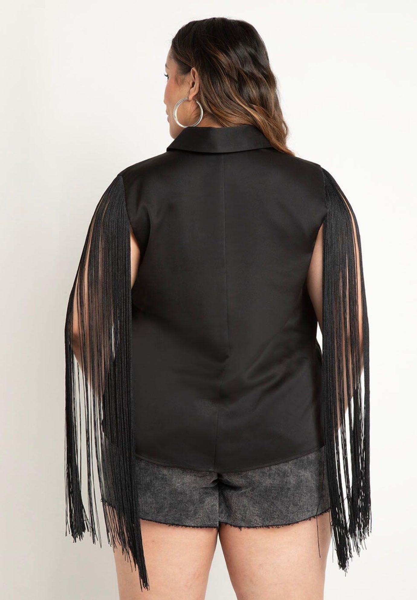 Button Down Top With Fringe Sleeves image number 1