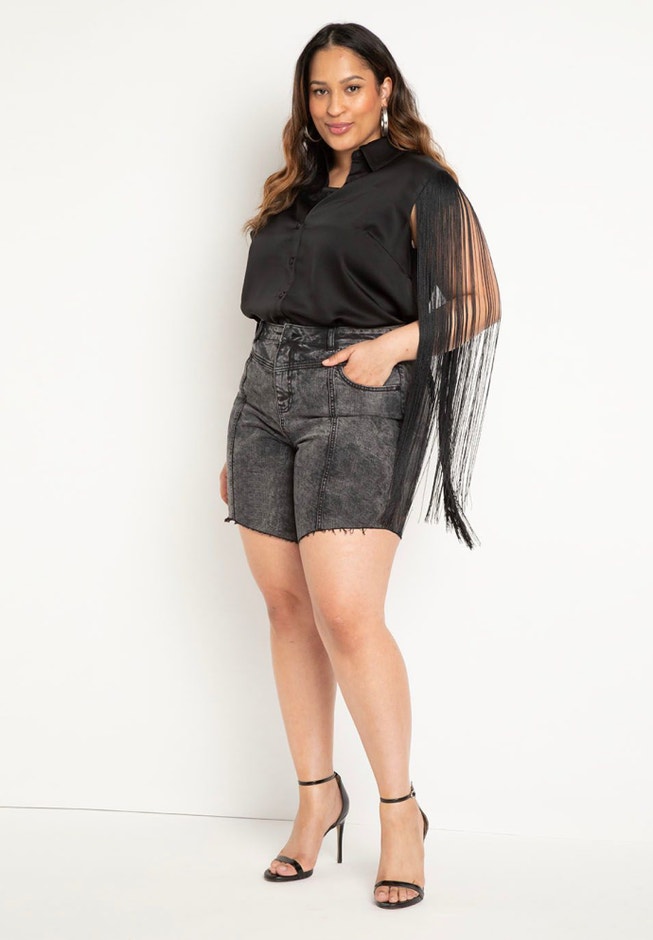 Button Down Top With Fringe Sleeves image number 2