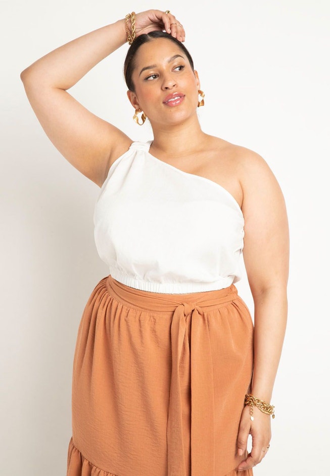 Knotted One Shoulder Crop Top image number null
