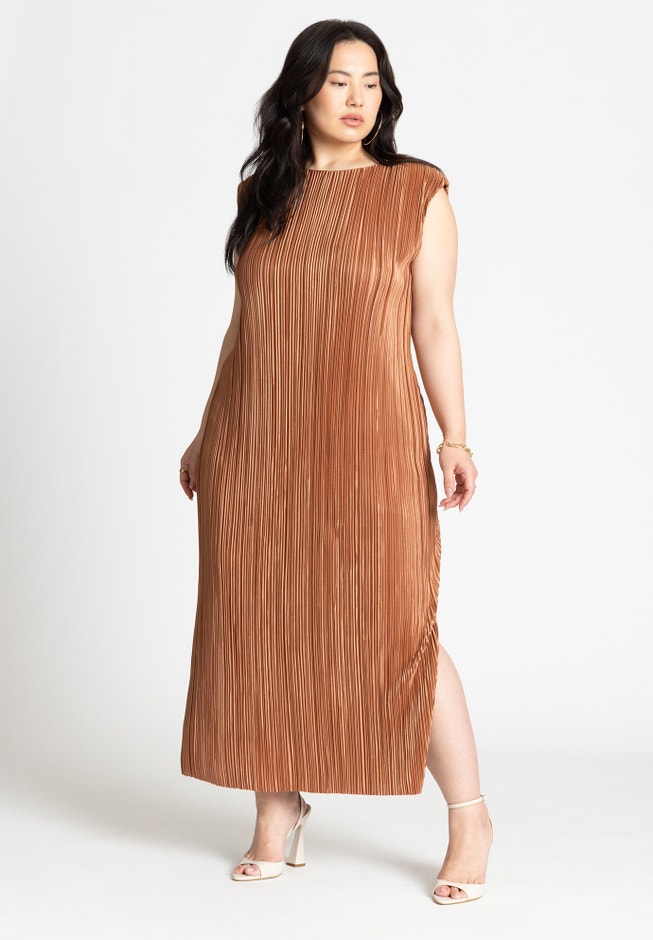 Plisse Short Sleeve Midi Dress image number 0