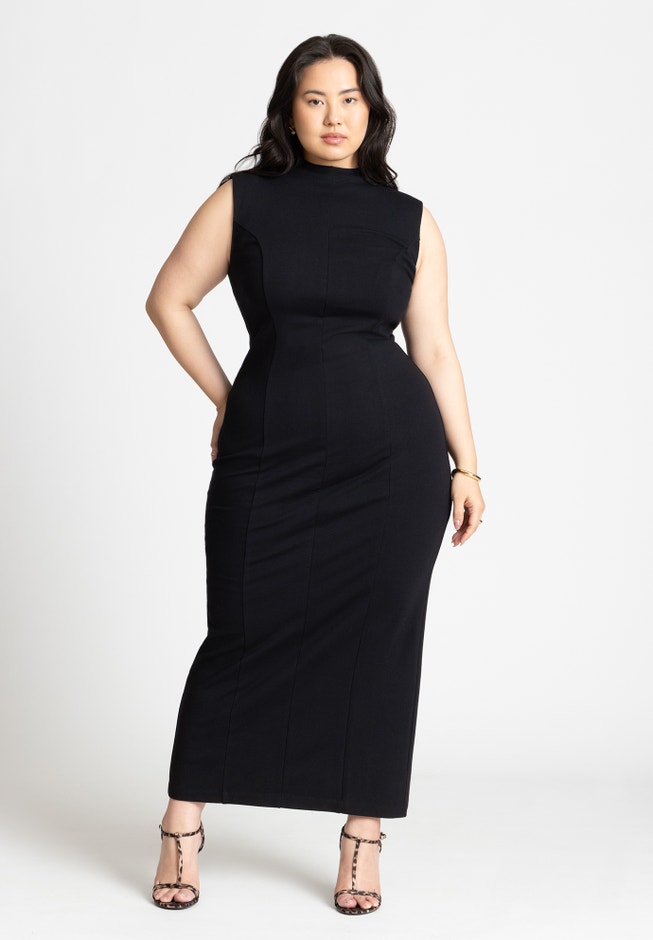 Mock Neck Stich Detail Dress image number 3