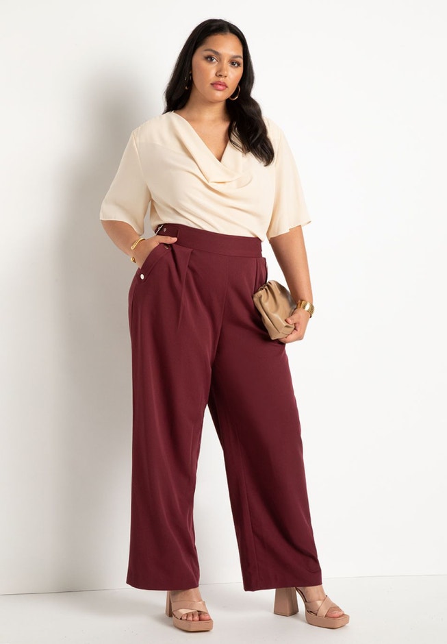 Draped Cowl Top - Easy Fit, Pull On Style, Cream | ELOQUII