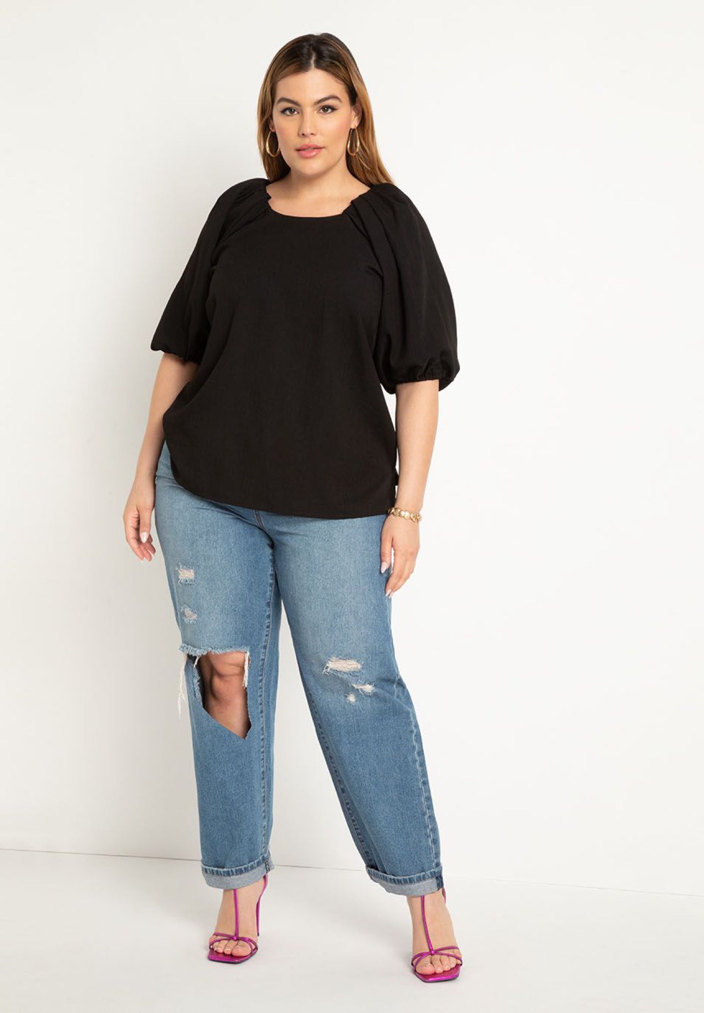 Puff Sleeve Textured Rayon Top image number 3