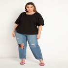 Puff Sleeve Textured Rayon Top image number null