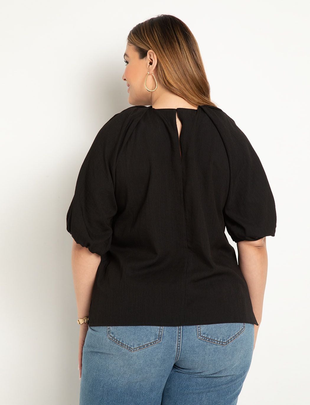 Puff Sleeve Textured Rayon Top image number 1