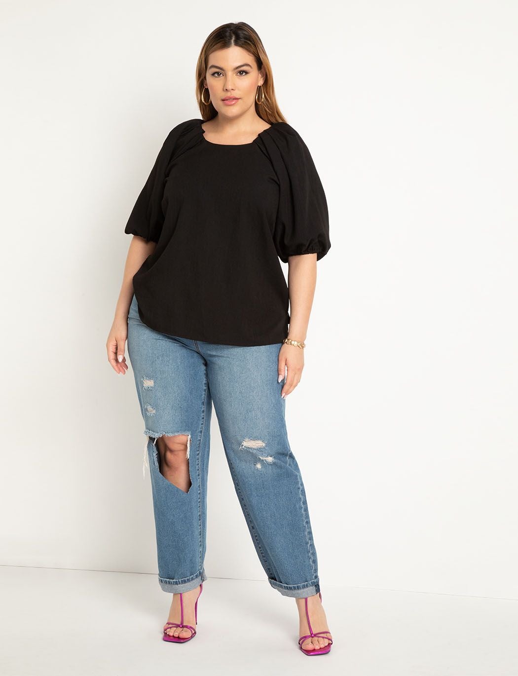 Puff Sleeve Textured Rayon Top image number 2