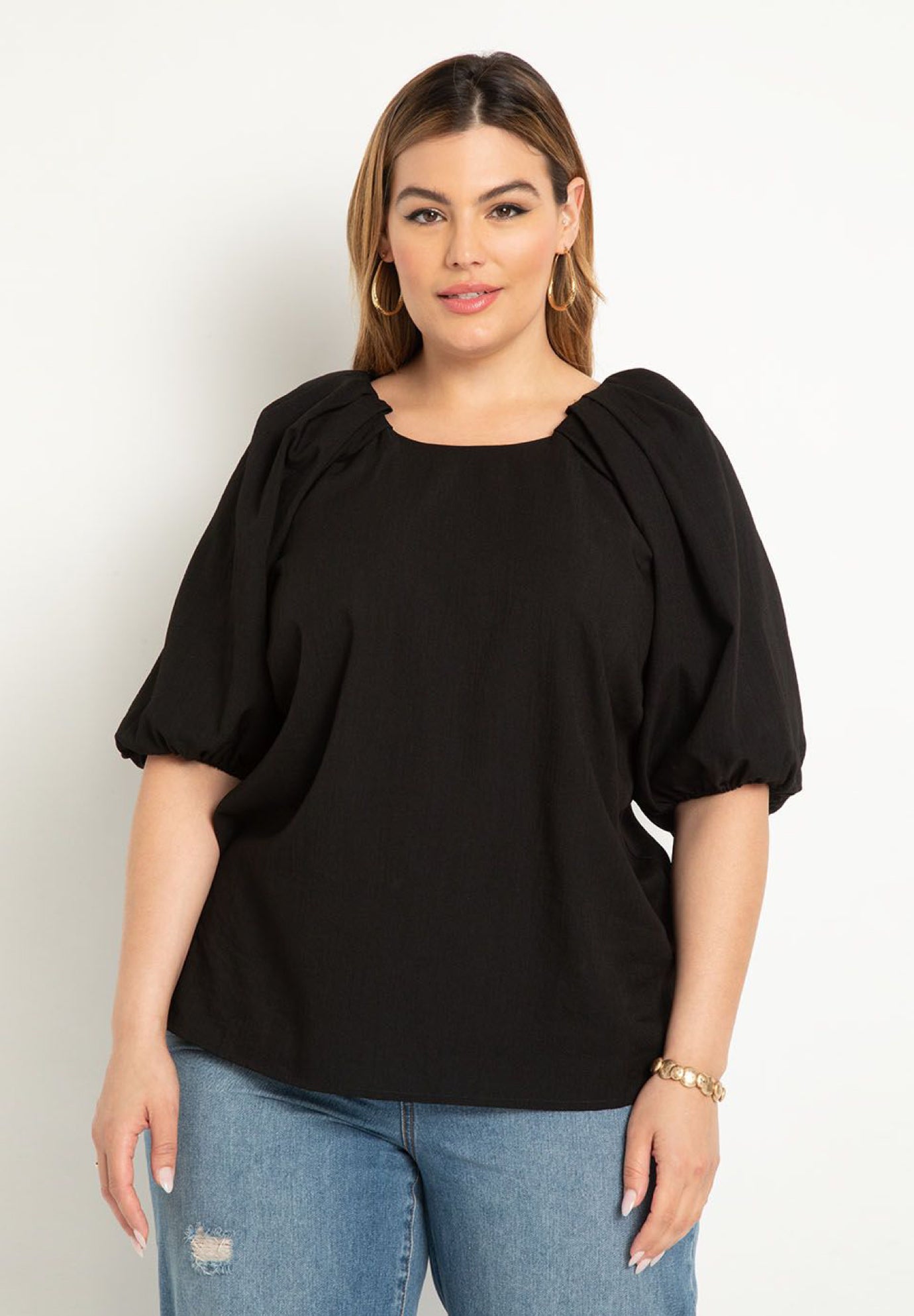 Puff Sleeve Textured Rayon Top image number 0