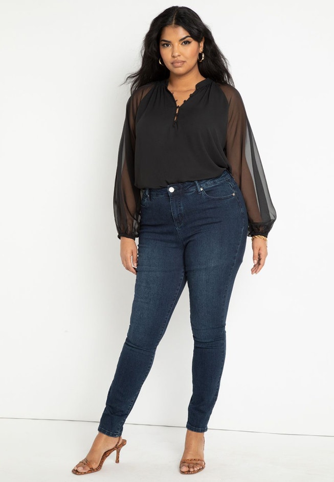 Sheer Raglan Sleeve Blouse image number null