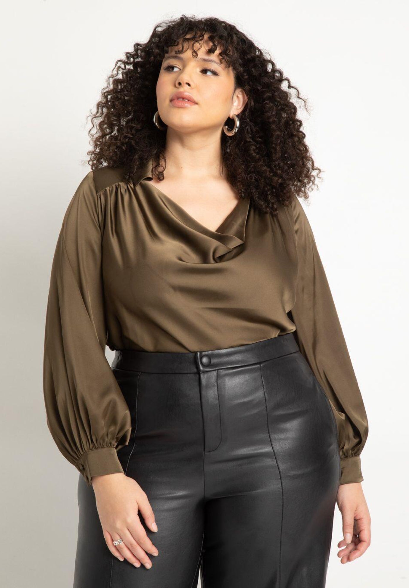 Collared Cowl Neck Satin Blouse image number 0